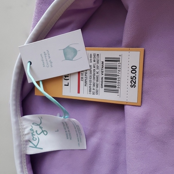 Kona Sol™ Purple Terry Cloth Solid High Waist High Leg Bikini Bottom Size L # - Picture 6 of 7